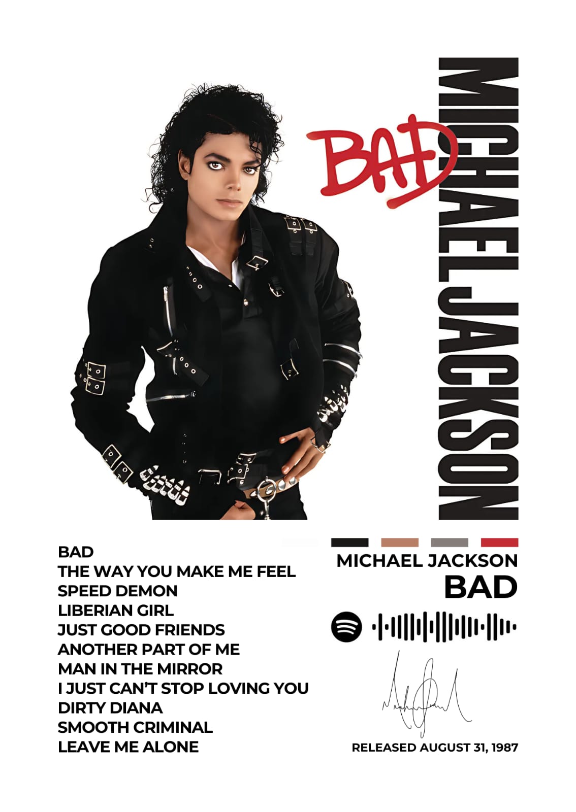 MICHAEL JACKSON - Bad - Celebrate the King of Pop with this iconicBad album cover poster. Featuring Michael Jackson’s legendary style and electrifying presence, this piece is a must-have for true MJ fans.