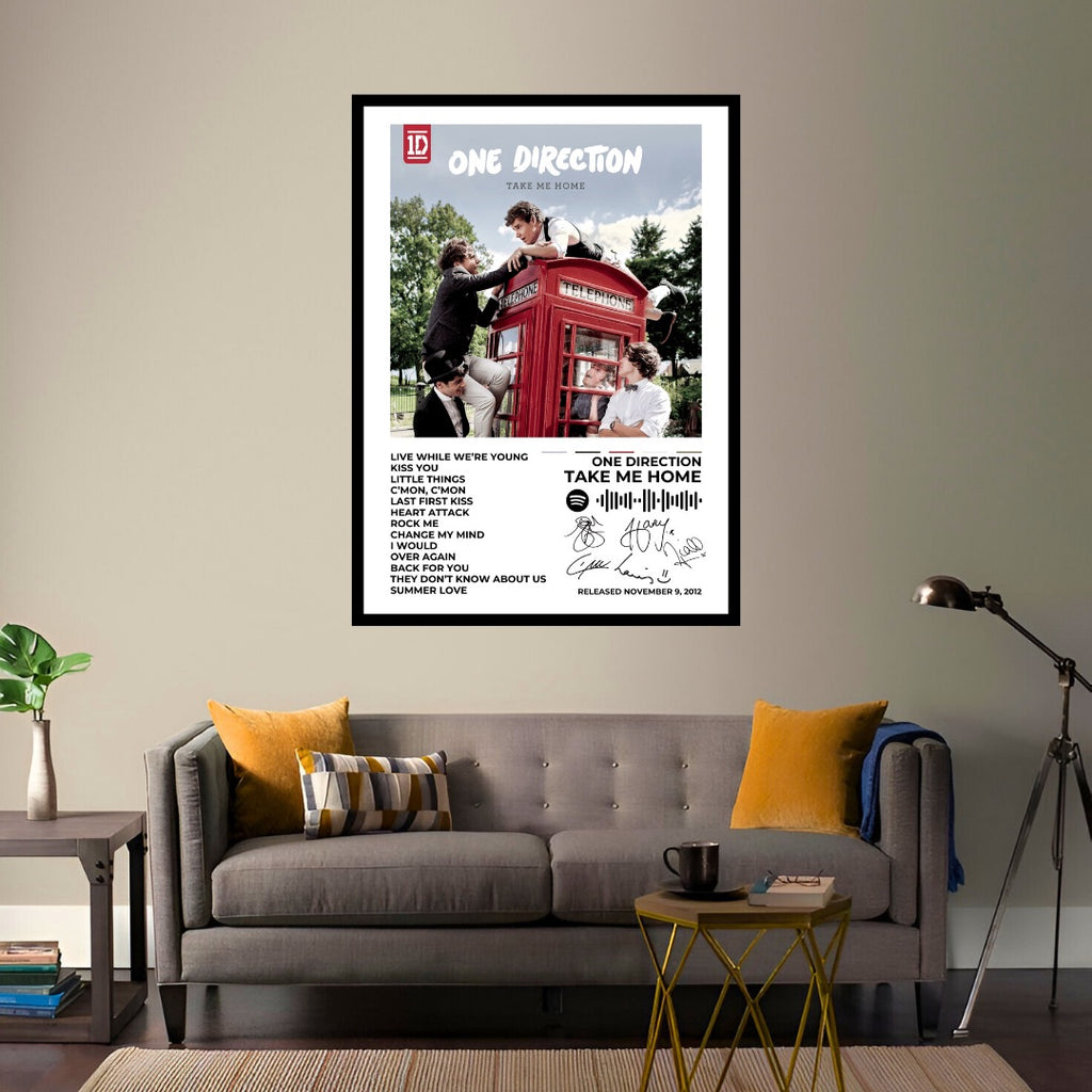 One Direction 'Take Me Home' album cover, available as a high-resolution poster with a sturdy frame. Perfect for home decor and inspiration, this premium-quality HD print adds a stylish vibe to any space. A must-have for music enthusiasts and collectors!