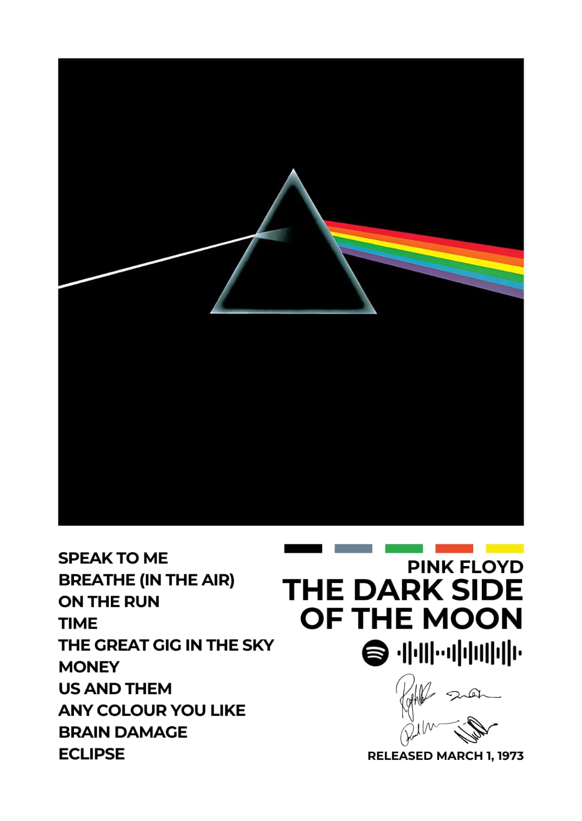 PINK FLOYD - The Dark Side Of The Moon&nbsp;- Own a piece of rock history with this The Dark Side of the Moon album cover poster. Featuring the legendary prism design, this artwork symbolizes the album’s deep and timeless themes. A must-have for Pink Floyd fans and music lovers alike.