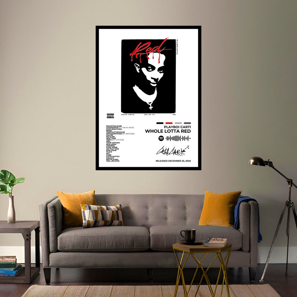 PLAYBOI CARTI - Whole Lotta Red&nbsp; - Bring the bold energy of Whole Lotta Red to your space with this striking album cover poster. Featuring Playboi Carti’s rebellious aesthetic and punk-inspired visuals, this piece is a must-have for fans of his dynamic sound.