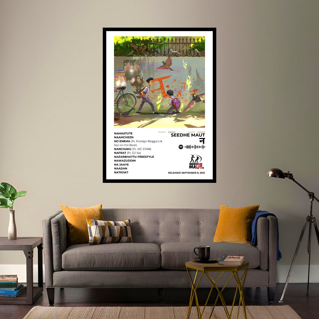 Seedhe Maut – न Experience the raw energy of Seedhe Maut with this न album cover poster. A bold representation of the duo's impactful presence in the hip-hop scene.