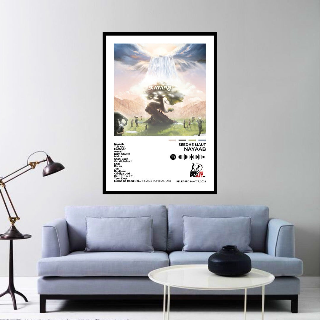 Step into the world of Nayaab with this bold album cover poster. A tribute to Seedhe Maut’s razor-sharp lyricism, dynamic flows, and unfiltered storytelling in the hip-hop landscape.
