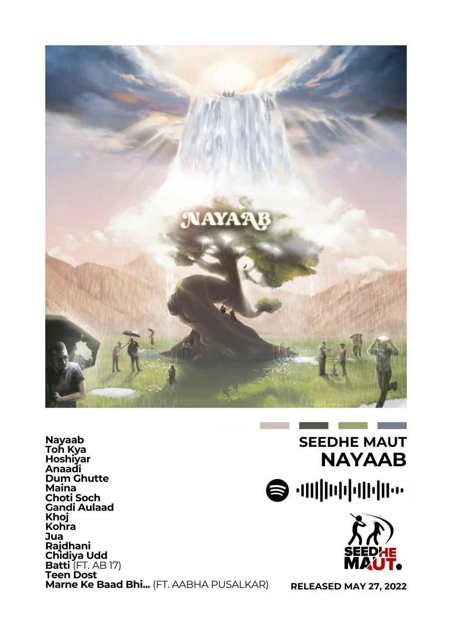 Step into the world of Nayaab with this bold album cover poster. A tribute to Seedhe Maut’s razor-sharp lyricism, dynamic flows, and unfiltered storytelling in the hip-hop landscape.