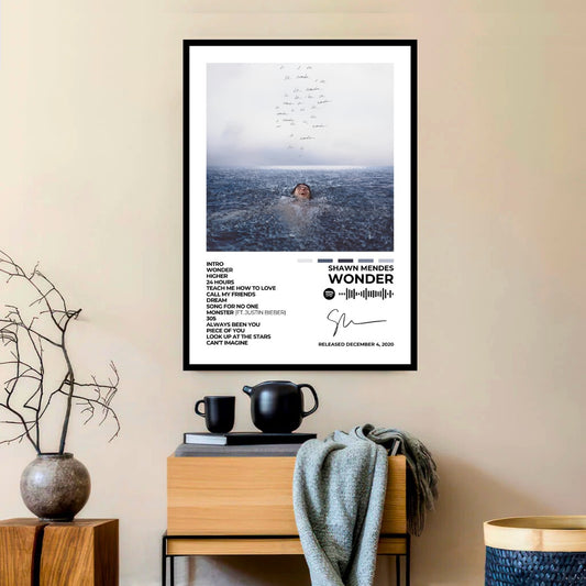 SHAWN MENDES - Wonder - Immerse yourself in the dreamy and heartfelt world of Wonder with this stunning Shawn Mendes album cover poster. A perfect piece for fans who love his soulful voice and inspiring lyrics.