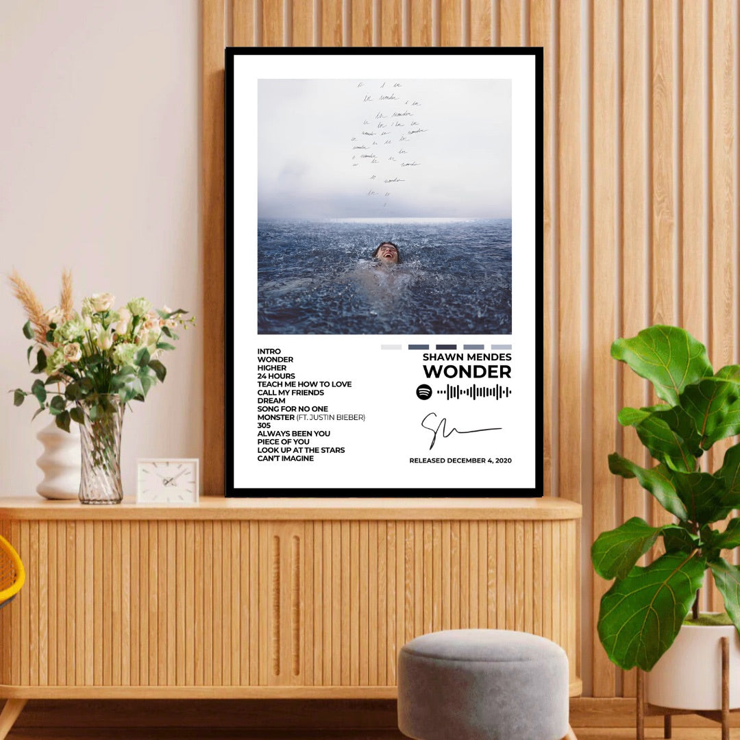 SHAWN MENDES - Wonder - Immerse yourself in the dreamy and heartfelt world of Wonder with this stunning Shawn Mendes album cover poster. A perfect piece for fans who love his soulful voice and inspiring lyrics.