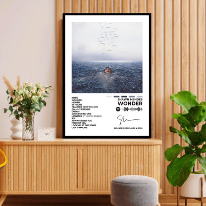 SHAWN MENDES - Wonder - Immerse yourself in the dreamy and heartfelt world of Wonder with this stunning Shawn Mendes album cover poster. A perfect piece for fans who love his soulful voice and inspiring lyrics.
