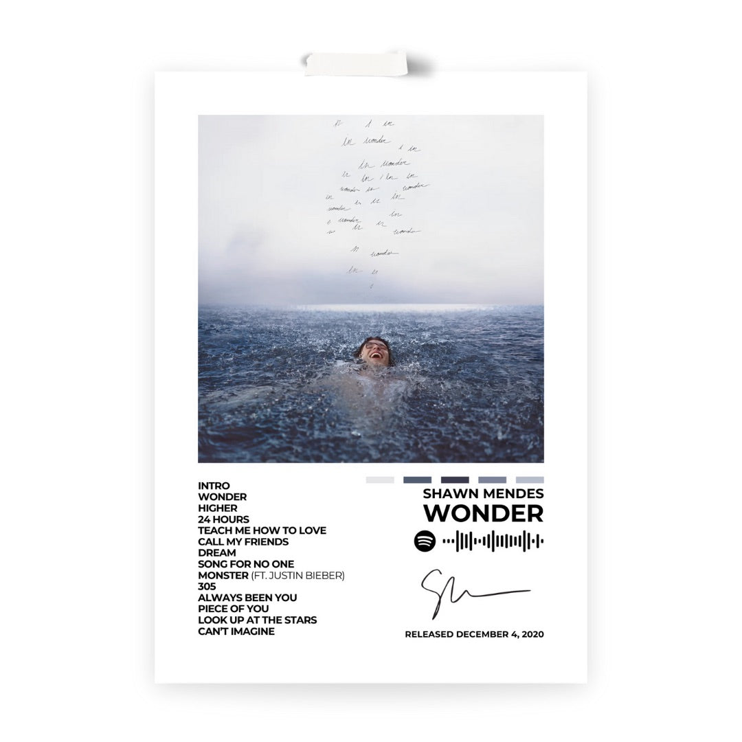 SHAWN MENDES - Wonder - Immerse yourself in the dreamy and heartfelt world of Wonder with this stunning Shawn Mendes album cover poster. A perfect piece for fans who love his soulful voice and inspiring lyrics.