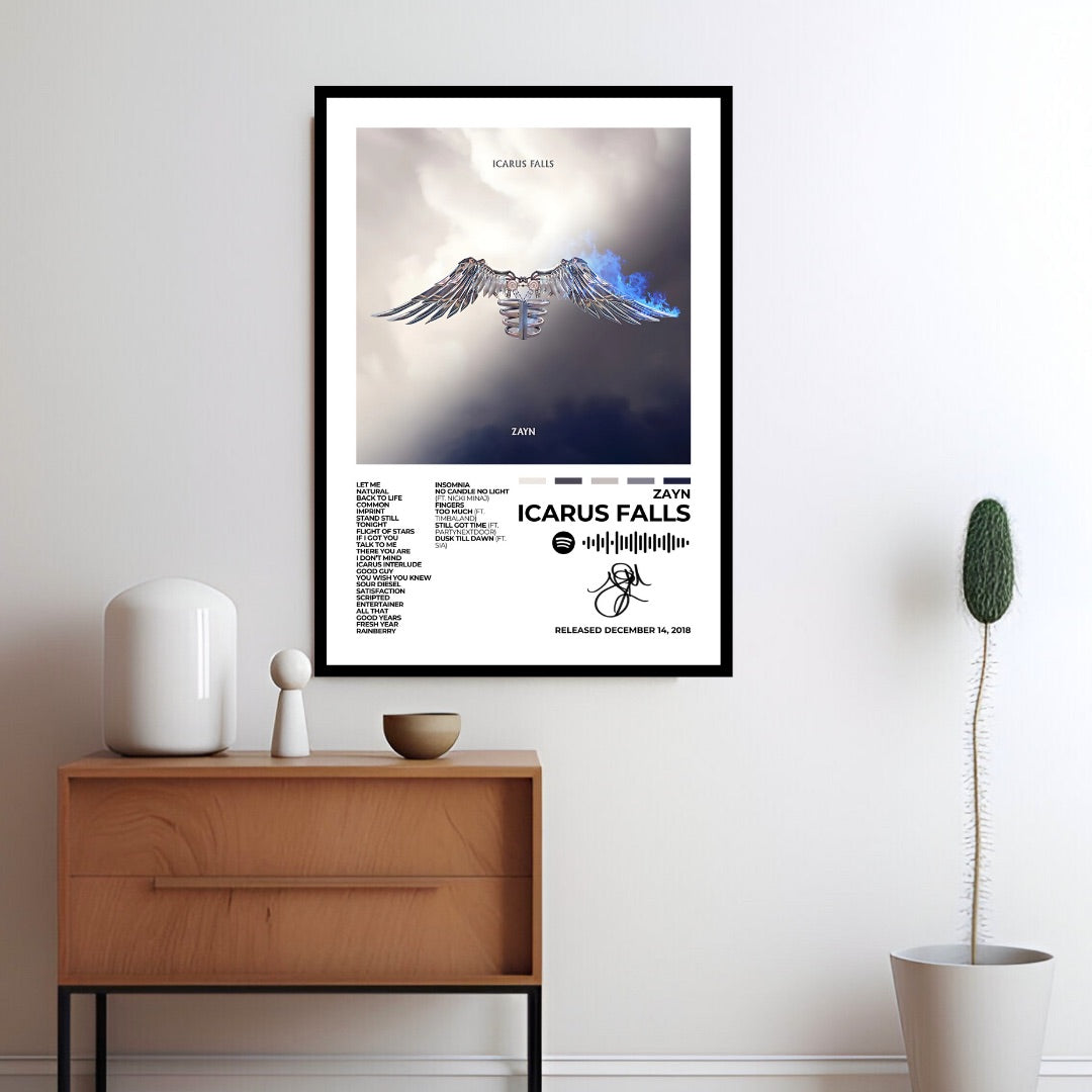 ZAYN – Icarus Falls Explore the emotional depth of ZAYN's music with this Icarus Falls album cover poster. A captivating piece that reflects the album's themes of love and introspection.
